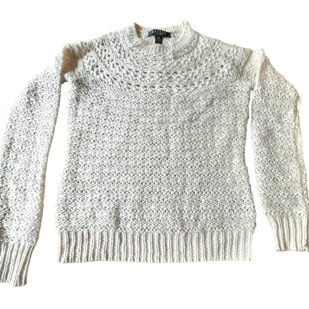 Lauren Ralph Lauren Petite Ivory Alpaca Wool Blend Open Knit Sweater Sz PXS Boho